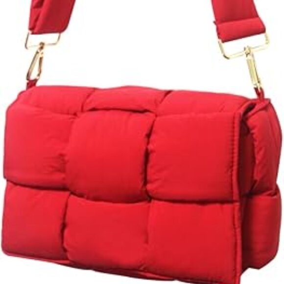 Neiman Marcus Woven Quilted Red Crossbody Purse - Picture 4 of 4